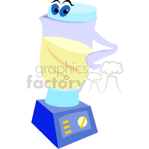 A playful clipart of a blender with cartoon eyes and an arm, giving it a cheerful character.