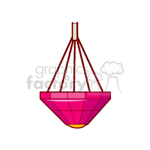 Clipart image of a pink chandelier with a geometric design and multiple supporting cables.