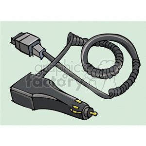 Clipart image of a car charger with a coiled cable.