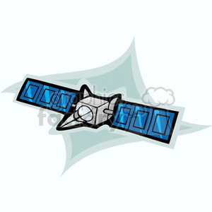 Clipart of a satellite with blue solar panels and a futuristic design.