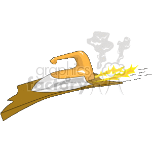 The clipart image shows a stylized illustration of an iron emitting steam and flames. The iron appears to be very hot, indicating that it is in use or possibly malfunctioning given the presence of flames, or that the person doing the ironing is REALLY fast at it!