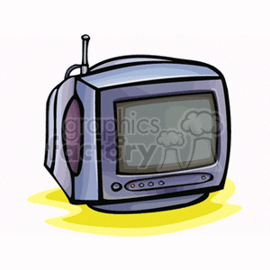 A cartoon-style clipart image of a retro television set with a small screen and antenna.