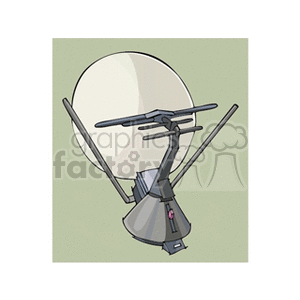 Clipart image of a satellite dish with antennas and radar equipment on a green background.