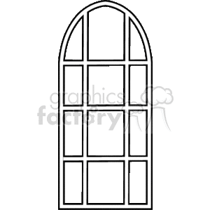 The clipart image shows a tall arched window with multiple panes. The window has a grid design, typically found in a classical or traditional-style household interior.