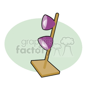 Clipart image of a wooden stand with two purple lamps.