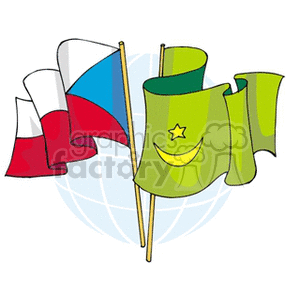 This clipart image features stylized versions of the national flags of the Czech Republic and Mauritania. The Czech flag appears on the left with its traditional white, red, and blue stripes. The flag of Mauritania is on the right, predominantly green with a yellow star and crescent.