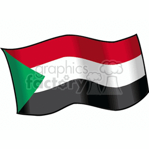 The image is a clipart of the national flag of Sudan. The flag design features a horizontal tricolor of red, white, and black, with a green triangle at the hoist side.