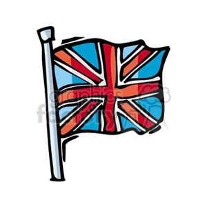 This clipart image depicts a stylized version of the United Kingdom's national flag, commonly known as the Union Jack, which is attached to a flagpole.