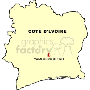 Cte d'Ivoire Map with Yamoussoukro Highlight