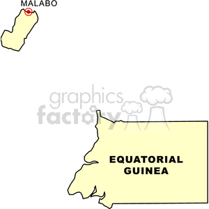 A simple map of Equatorial Guinea highlighting its regions and the capital city Malabo.