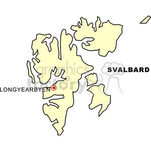 A map clipart image highlighting Svalbard with Longyearbyen marked.