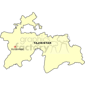 A simple clipart map of Tajikistan highlighting its capital, Dushanbe.