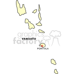 Clipart map of Vanuatu highlighting its islands and capital city, Port Vila.