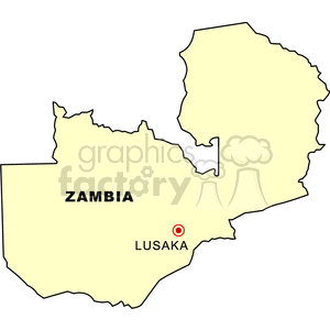 A simple map of Zambia highlighting the city of Lusaka.