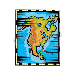 A stylized clipart illustration of a map depicting North America.