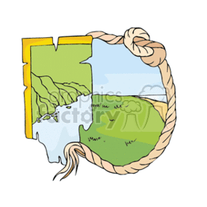   The clipart image shows a stylized representation of maps. On the left, there is a map with what appears to be green fields or agricultural areas, and it is bordered with a yellow line suggesting regional demarcation. On the right, there