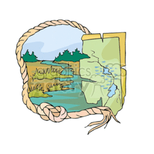 Illustrated Map with Rivers and Rope Border