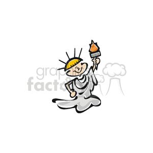 The clipart image depicts a cartoon representation of the Statue of Liberty, which is a key symbol of the United States of America and represents American freedom. The character appears happy and is holding a torch, which is one of the statue's defining features.