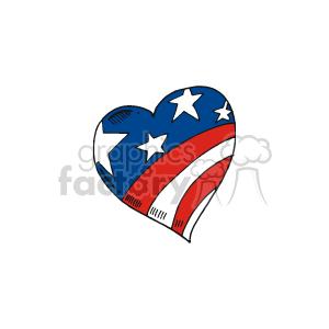 The clipart image depicts a heart stylized with elements of the American flag, featuring stripes in red and a blue field with white stars. This design suggests themes of love and patriotism towards the United States of America.