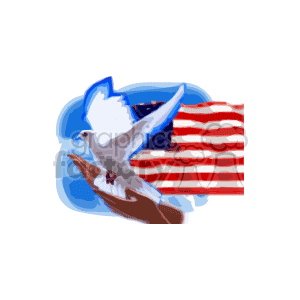 Hands holding white dove with usa flag