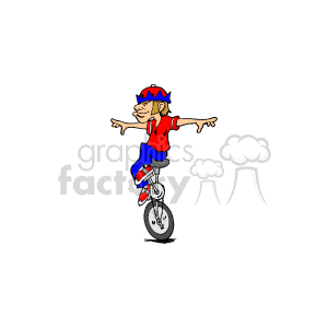 Patriotic boy riding a unicycle
