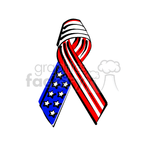 The clipart image shows an American flag-themed ribbon. The ribbon features the iconic red and white stripes along with a blue field dotted with white stars, closely representing the United States flag, often used to signify American patriotism and remembrance, especially on days like Memorial Day.