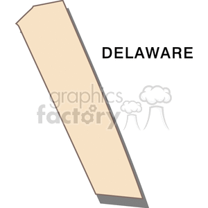 Clipart image of the outline of the state of Delaware with the name 'Delaware' written beside it.