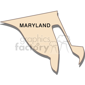 Clipart image of the state of Maryland with the word 'MARYLAND' written on it. The image is stylized with a beige color and shadow effect.