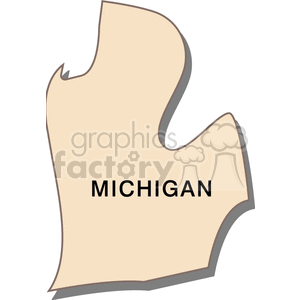 Clipart illustration of the state of Michigan with text overlay.