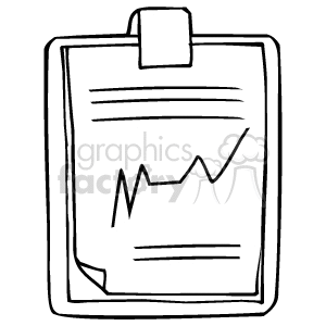 A black and white clipart image of a clipboard holding a paper with a line graph showing an upward trend.