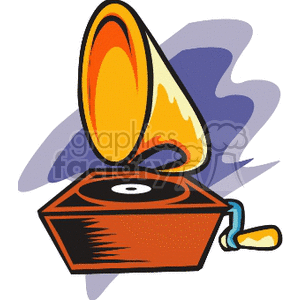 Clipart image of a vintage gramophone with a horn speaker and vinyl record.