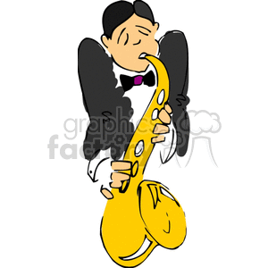 Clipart image of a jazz musician playing a saxophone.