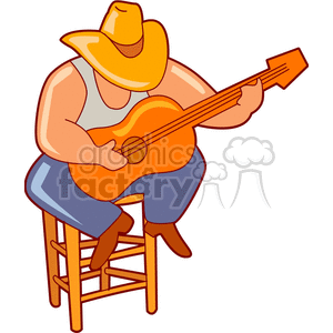 Cartoon Cowboy Playing Acoustic Guitar