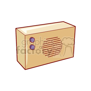 Cartoon clipart of a vintage radio with buttons and speaker grille.