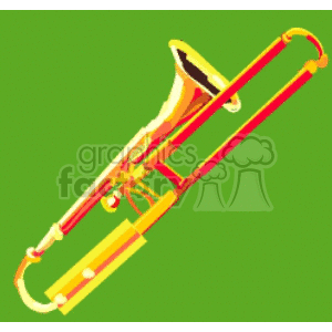 Colorful Trombone on Green Background