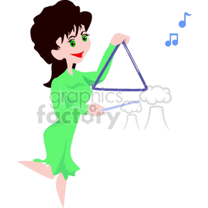 Illustration of a woman playing a triangle instrument with musical notes.