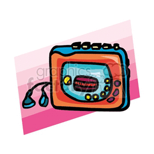 Colorful clipart of a portable cassette player with attached headphones.