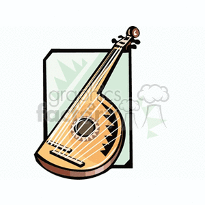 Clipart image of an acoustic mandolin with strings, featuring a stylized design.