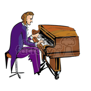 Cartoon Musician Playing Grand Piano