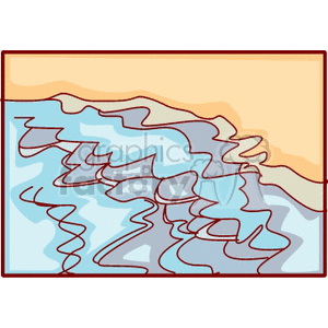 Abstract clipart of a beach view with ocean waves meeting the sandy shore.