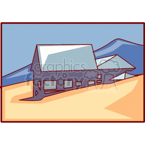 Beach House with Mountain Background