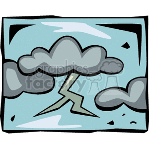 A clipart image featuring stormy weather with dark clouds and a lightning bolt.