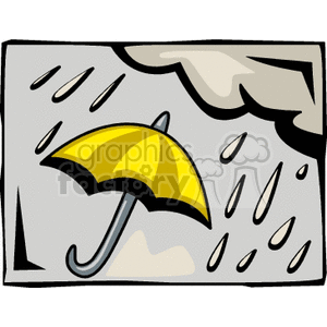 Yellow umbrella with rain cloud raining down on it