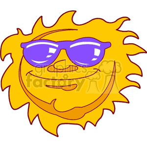 A cheerful, cartoon-style sun wearing sunglasses, symbolizing summer and sunny weather.