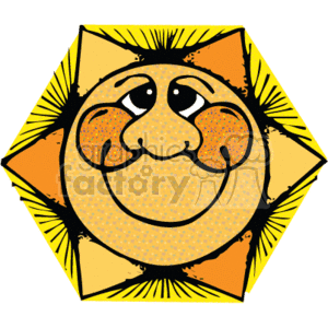   The clipart image features a stylized anthropomorphic sun with a face expressing happiness. It has a country style, with the sun