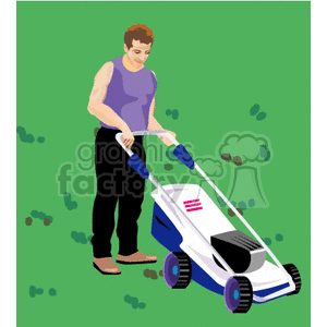 Man Using Lawn Mower in Garden