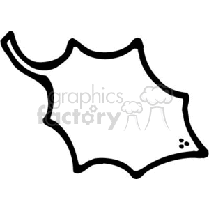 This image is a simple black and white line art drawing of a leaf with an irregular shape, featuring a contoured outline and a small cluster of dots near one edge.