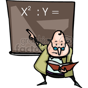 Algebra teacher in class pointing at the blackboard