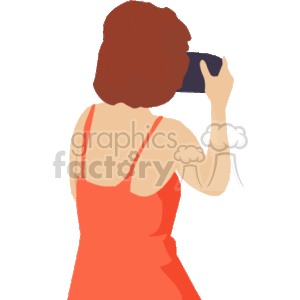 A Women in an Orange Dress taking a Picture