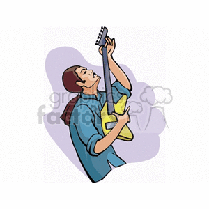 Clipart of a musician playing an electric guitar energetically, embodying a rockstar vibe.